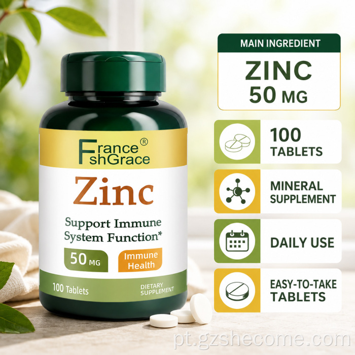 Shecome Zinc Tablets Suporte à saúde imunológica e antioxidante